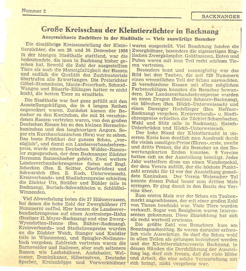 Bericht zur Kreisschau Dezember 1956