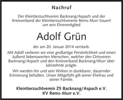 Nachruf Adolf Grün
